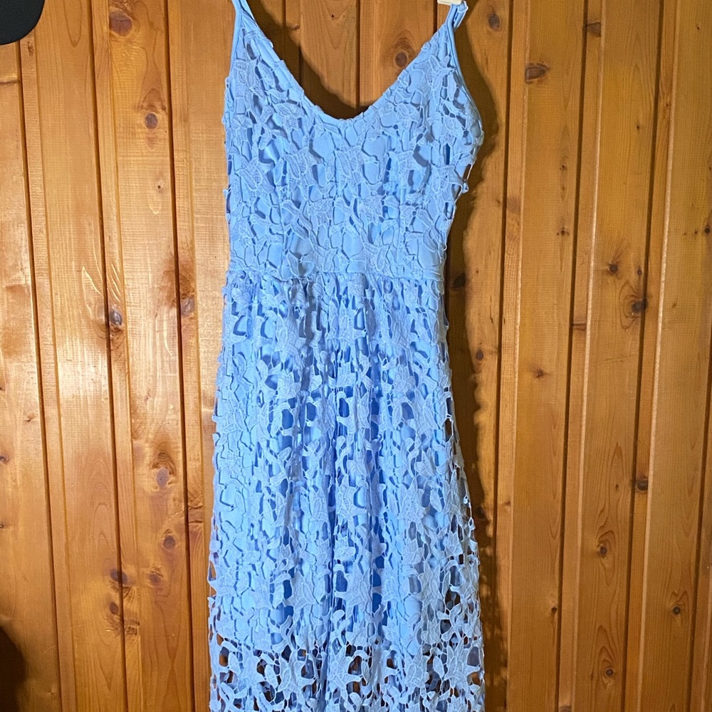 Tea length blue lace dress. Worn once.